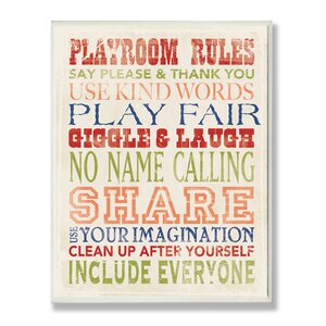 Stella Playroom Rules Typography Wall Plaque