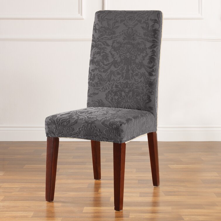 sure fit stretch jacquard damask short dining chair slipcover