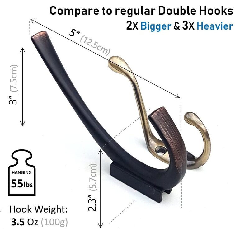 . 0.7 Screws Included Ambipolar Heavy Duty Metal Decorative Dual Coat Hook Type-2 / Hat Hook 10 Pack Wall Mounted Double Coat Hanger Wall Hook Oil Rubbed Bronze