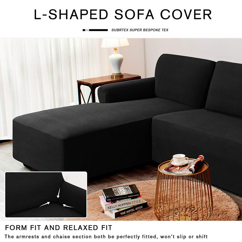 Ebern Designs L Shaped Jacquard Spandex Stretch Box Cushion Sofa