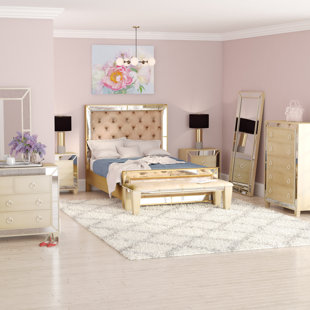 8 Piece Bedroom Set Wayfair Alasdair Mirrored Tufted Platform 8 Piece Bedroom Set