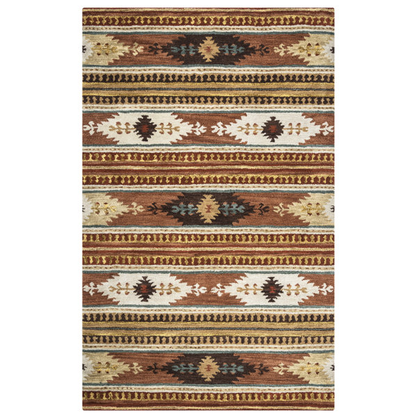 Millwood Pines Tyngsborough Southwestern Handmade Tufted Wool Brown Khaki Blue Area Rug Reviews Wayfair