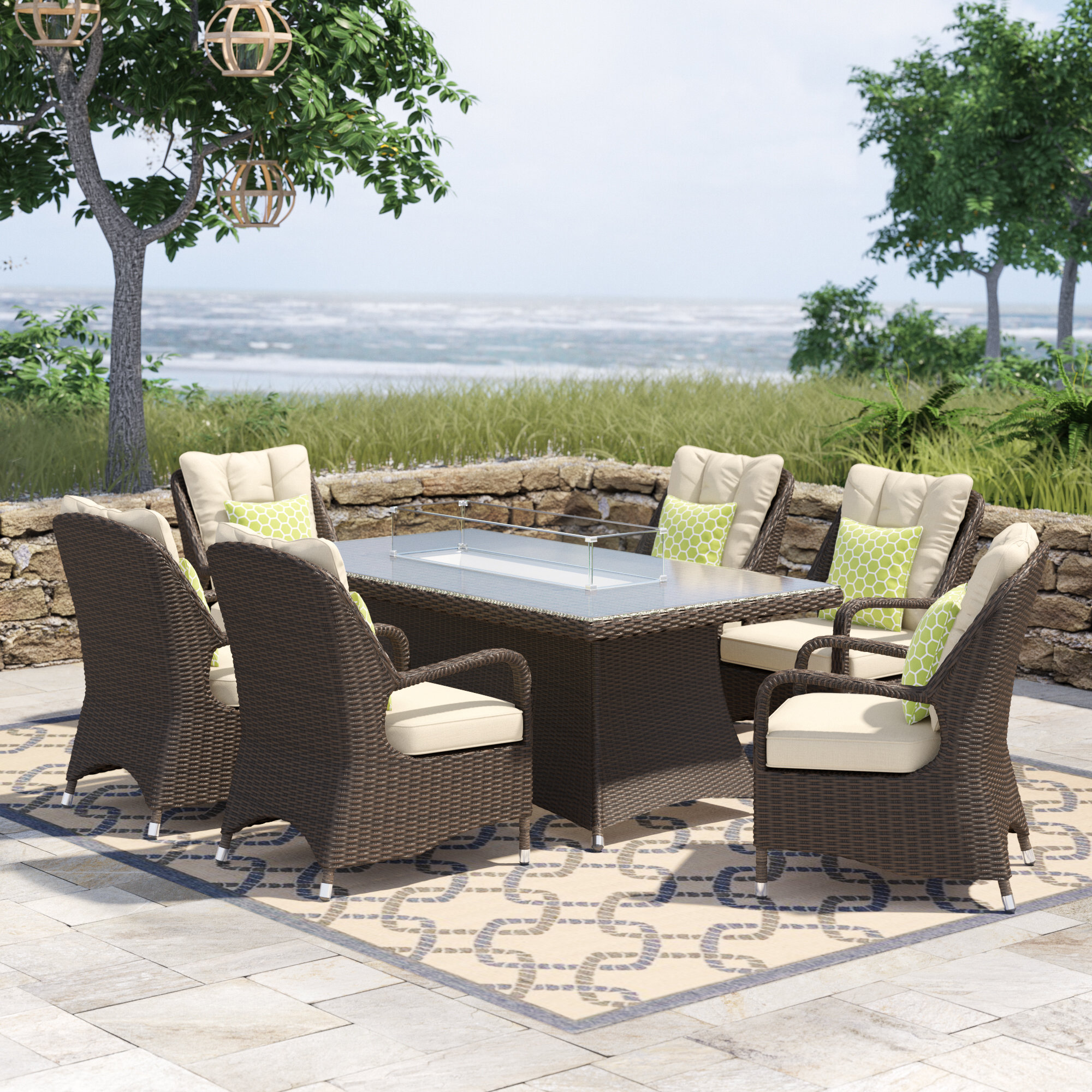 fire pit table with 6 chairs