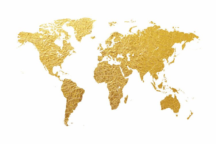 East Urban Home World Map Series Gold Foil On White Graphic Art