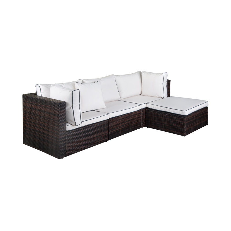 Incomplete, Oda 4 Piece Rattan Sectional Seating Group with Cushions Cushion Color: White, Frame Color: Brown
