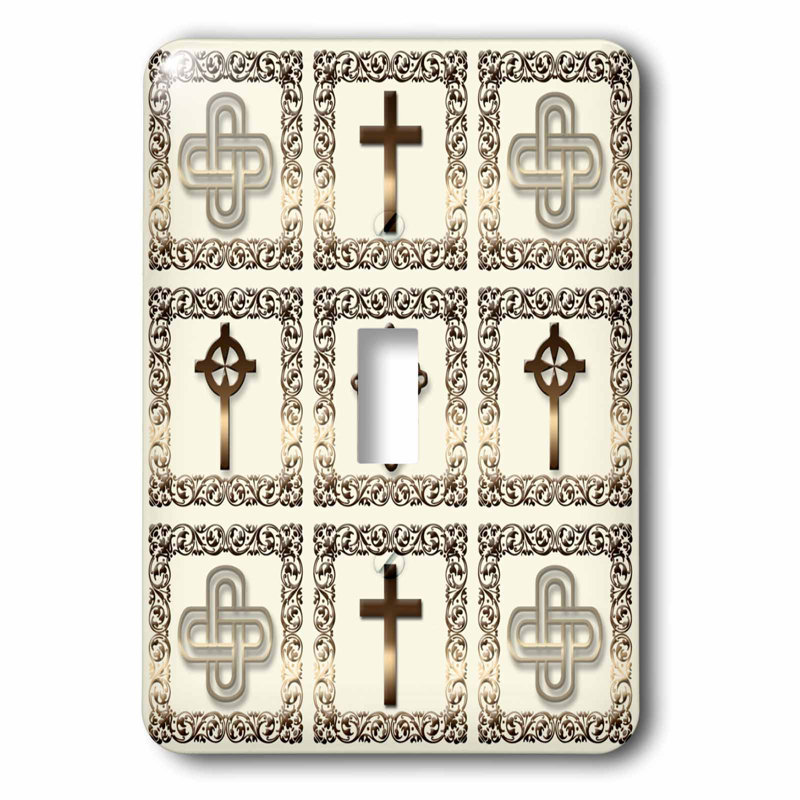 3drose Four Different Ornate Christian Crosses In A Gold Frame On A Creme Beige Background 1 Gang Toggle Light Switch Wall Plate Wayfair