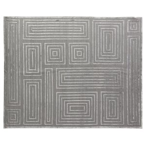 Hand-Knotted Wool/Silk Silver Area Rug