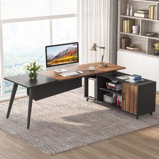 High Gloss & Nature Decor Desk Computer Table Workstation Office Logan Black 
