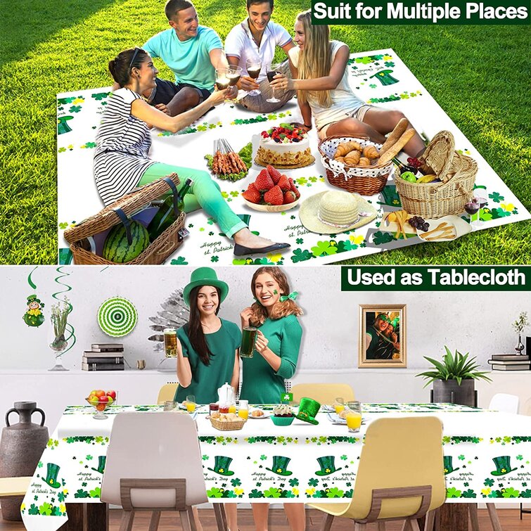 TURNMEON 3Pcs St.Patrick's Day Tablecloth St.Patrick's Day Decorations Party Supplies Shamrocks Table Covers Clover Leprechaun Hat Disposable Plastic Dining Table Runner Irish Decoration Home 87x52 