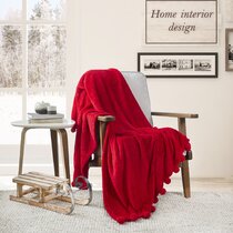 Everydayspecial Multi-Purpose Fleece Throw Blanket Red with Built in Bag Easy to fold for Travel 50”x62” Super Soft and Cozy 