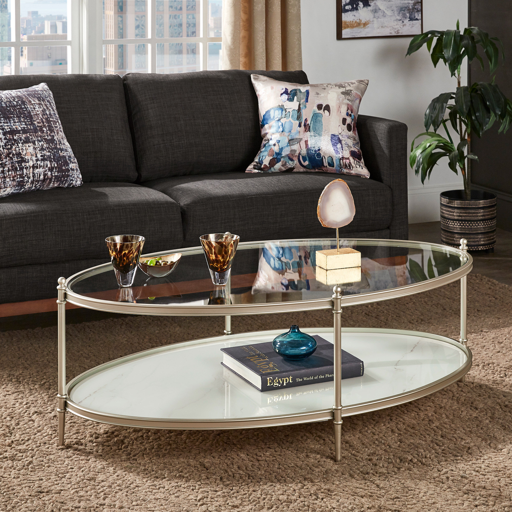 silver oval coffee table