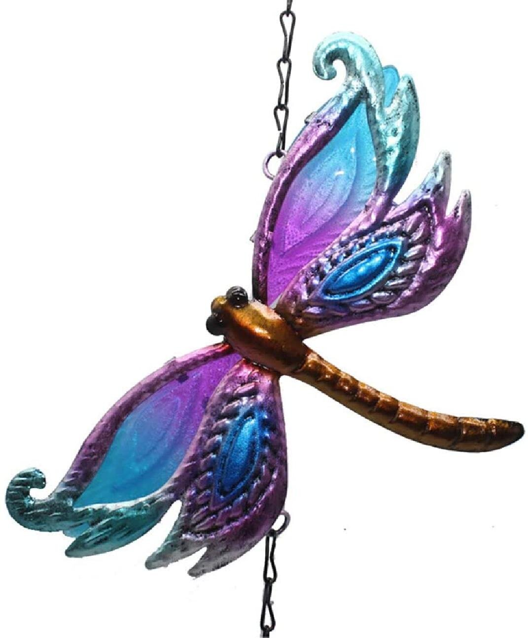 Outdoor Wind Chimes Metal & Glass Dragonfly Hummingbird Bouncy Hanging Decor 
