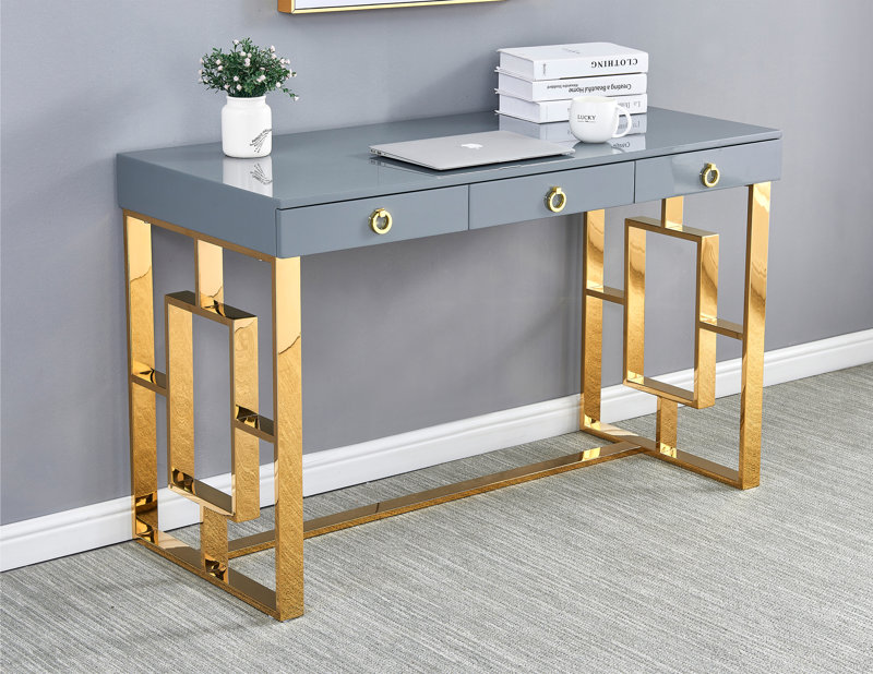 Shawndell Solid Wood Desk Color (Top/Frame): Gray/Gold