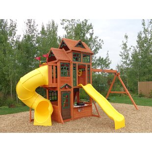 cheap wooden swing and slide set
