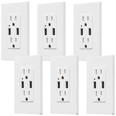 White USB Wall Outlet Receptacles with USB 4 Pack 5.0A Quick Charging USB Receptacle 15A Tamper Resistant USB Wall Outlet with 2 Wall Plates and USB Cable 