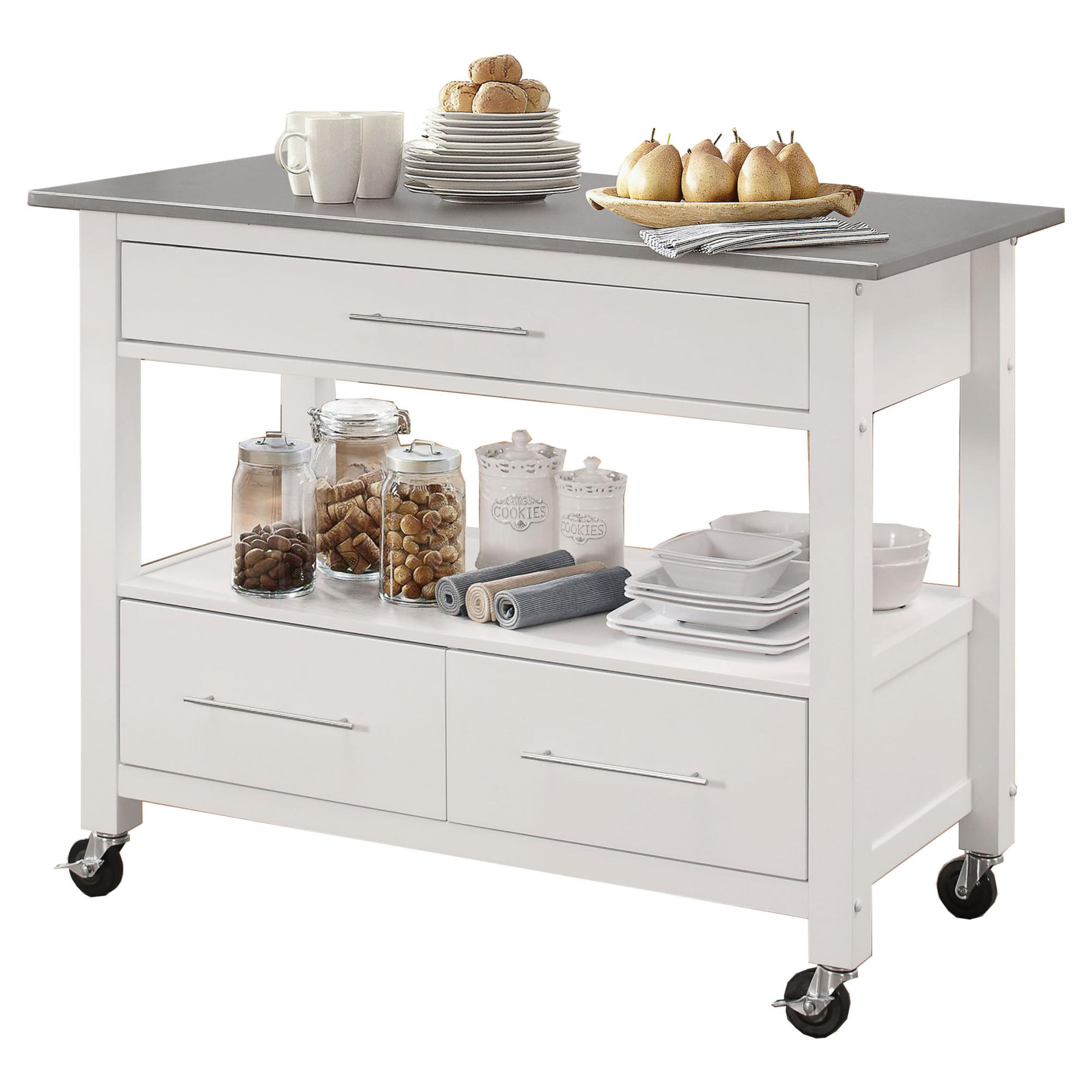 Alcott Hill Krumm Kitchen Cart With Stainless Steel Top Wayfair