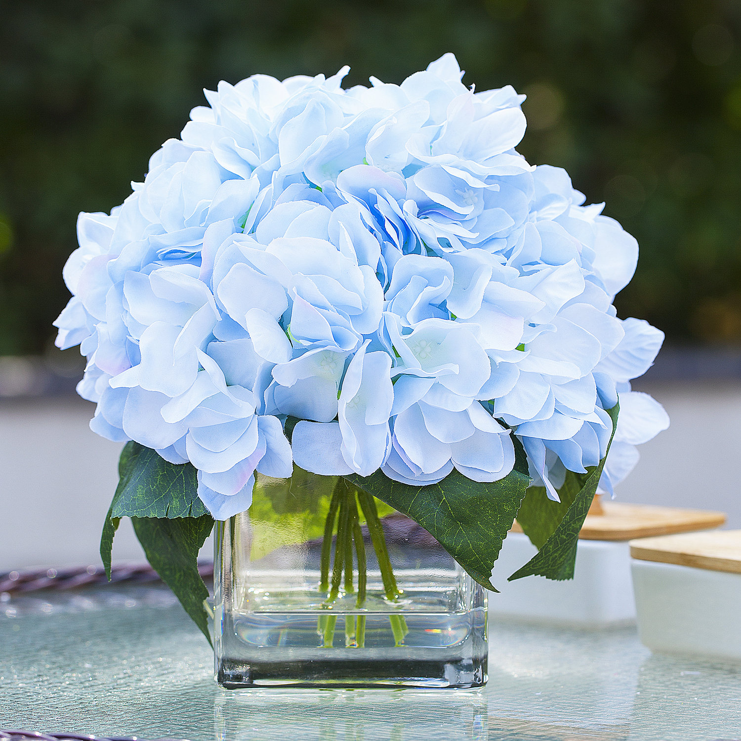 Artificial Fake Blue Hydrangea Stems wedding display arrangements home 