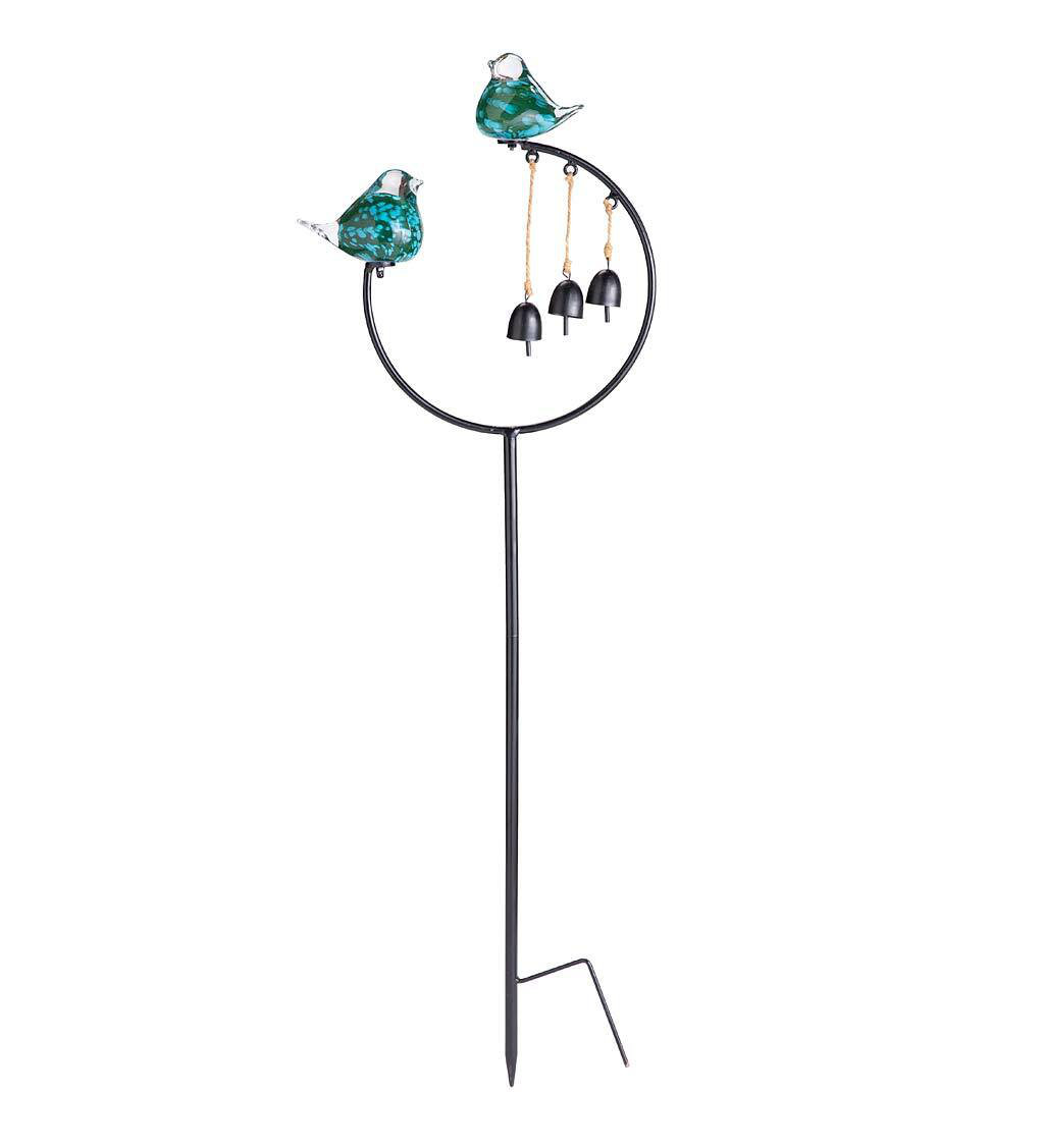 Wind & Weather Metal Garden Stake With Two Blown-Glass Birds And Three ...