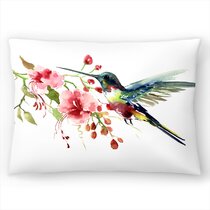 Hummingbird Red Flower Noncorded Pillow 16x20 Multi Color Graphic Print Casual Polyester Reversible
