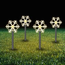 5pcs Christmas Snowflake Pathway Stake Lights 9.5 Ft Total 60 Led Outdoor Snowflake Pathway Markers Battery Operated Fairy Lights for Pathway Walkway Christmas Decoration Cool White