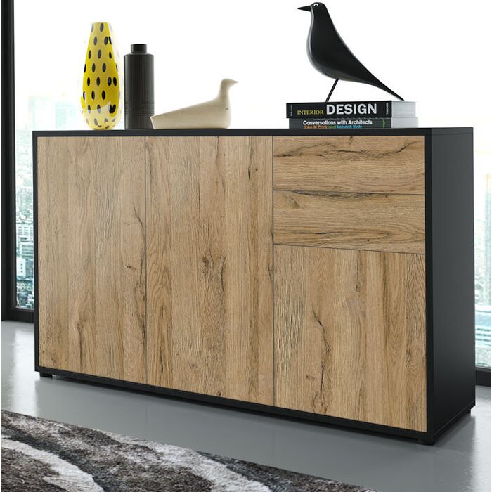 Sideboard MCDEVITT Hochglanz Schwarz/Eiche von METRO LANE