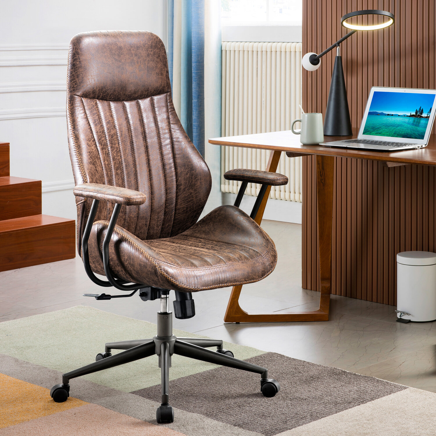 Leather Office Chair High Back Executive Swivel Task Computer Desk Classic Brown 