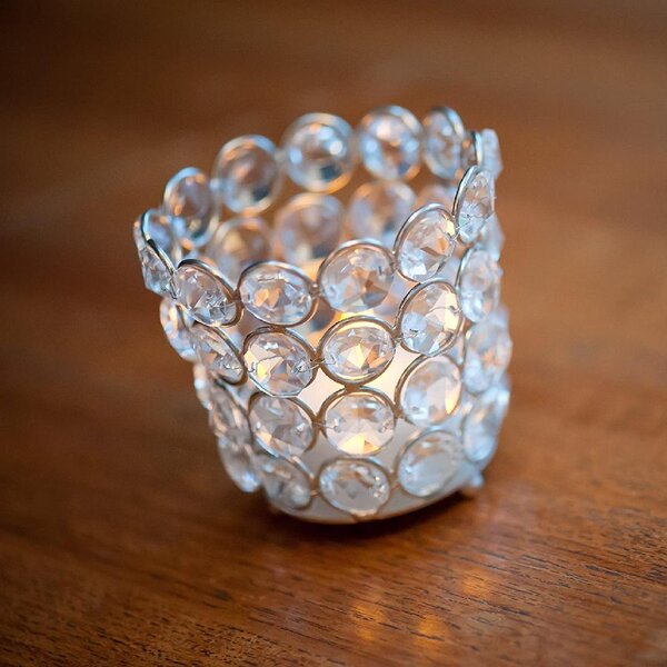 Sparkly Silver Mirrored Love Heart Shape Crystal 6 Tea Light Holder 