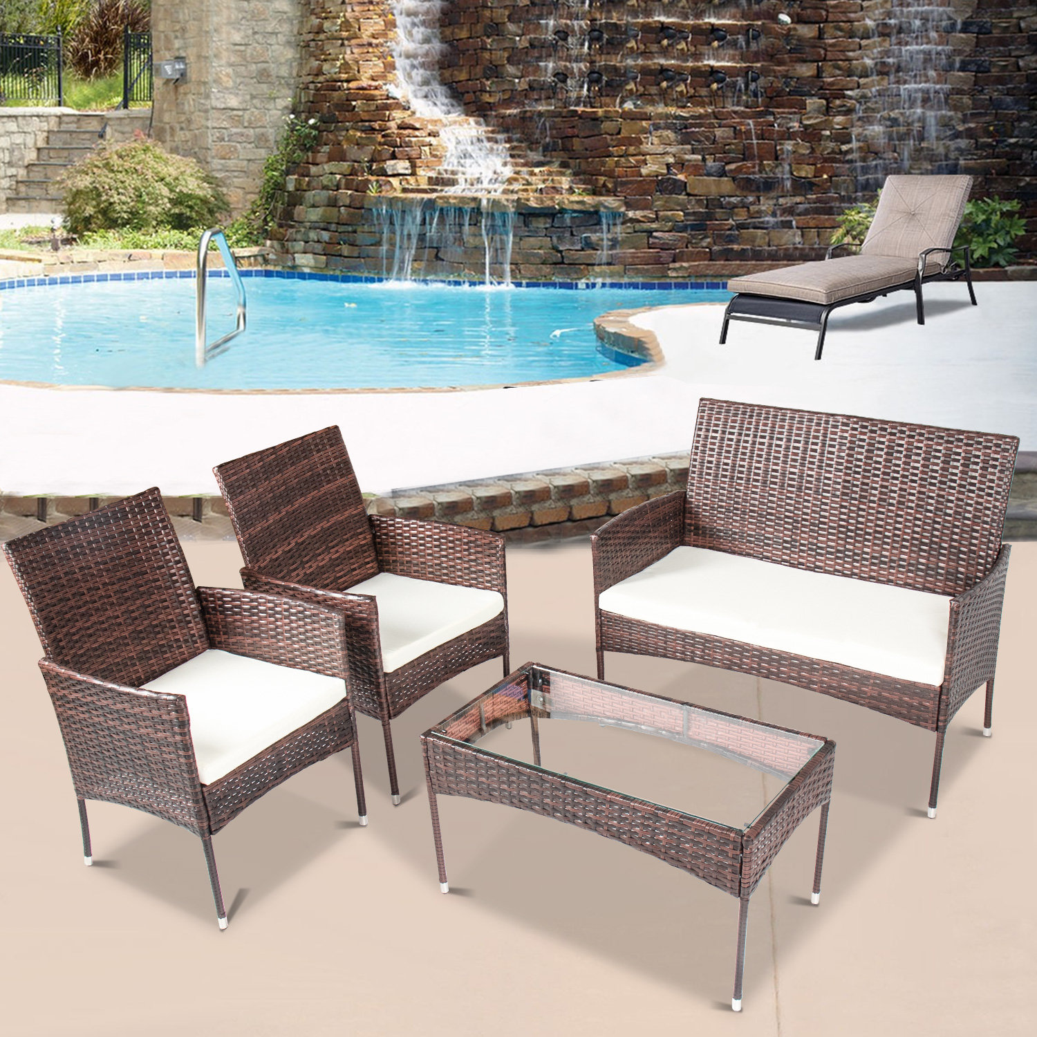 RATTAN GARDEN FURNITURE - Rattan garden furniture set Lissabon 100+10