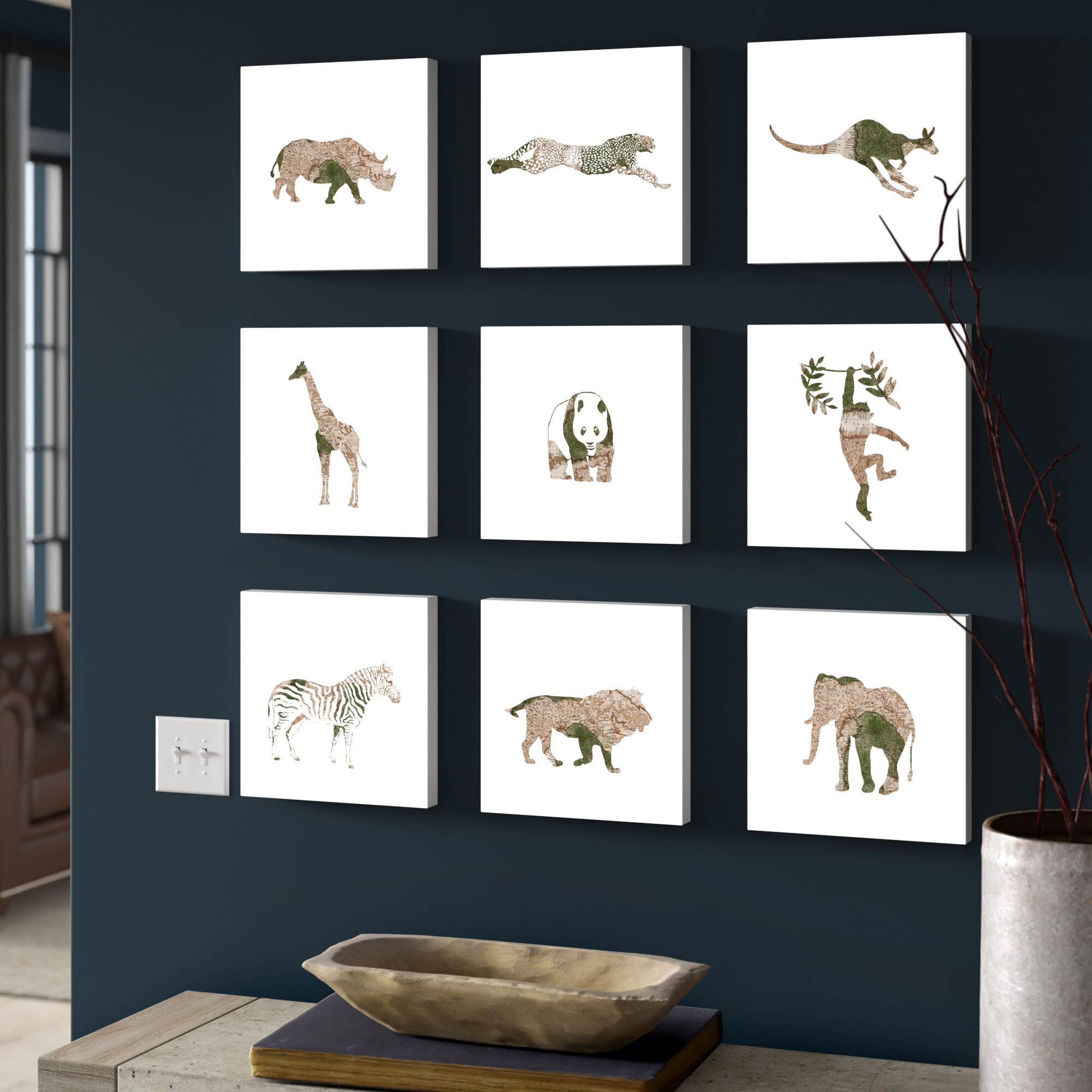 Greyleigh Map Animal Adventure Safari 9 Piece Canvas Wall Art Set Wayfair