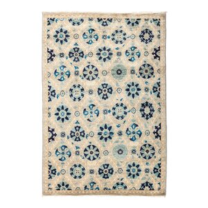 One-of-a-Kind Suzani Hand-Knotted Blue Area Rug