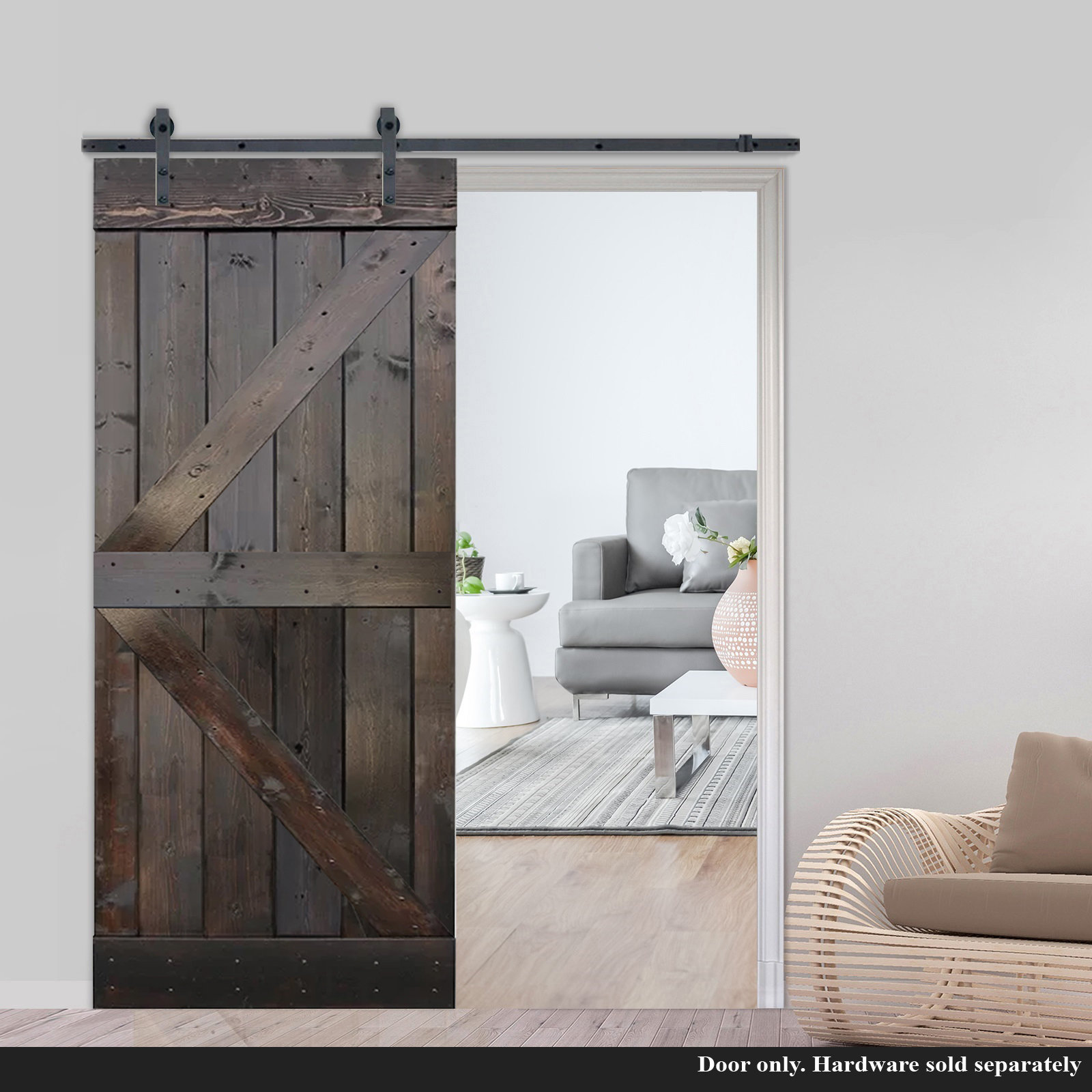 Calhome Paneled Wood and Metal Room Dividers Barn Door without ...