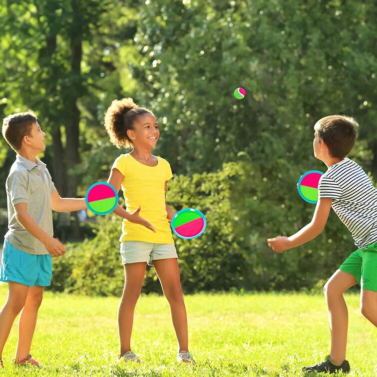 Toss and Catch Ball Set Catch Game Toys for Kids Perfect Outdoor Games Sets Playground Sets for Backyards for Kids/Adults/Family Beach Toys Paddle Ball Game Set with 6 Paddles and 3 Balls