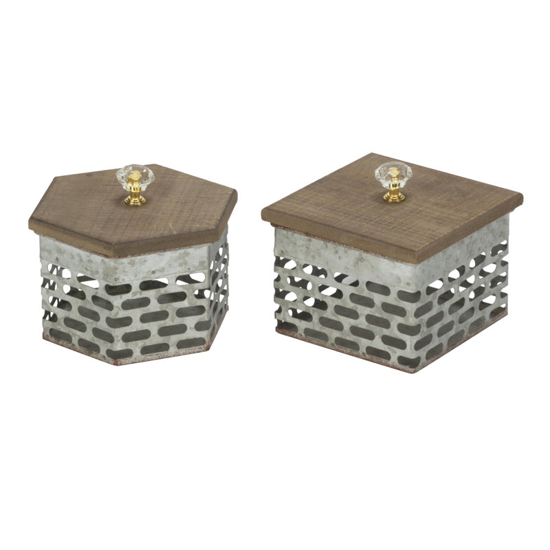 Gracie Oaks Decorative Storage 2 Piece Metal And Wood Box Set
