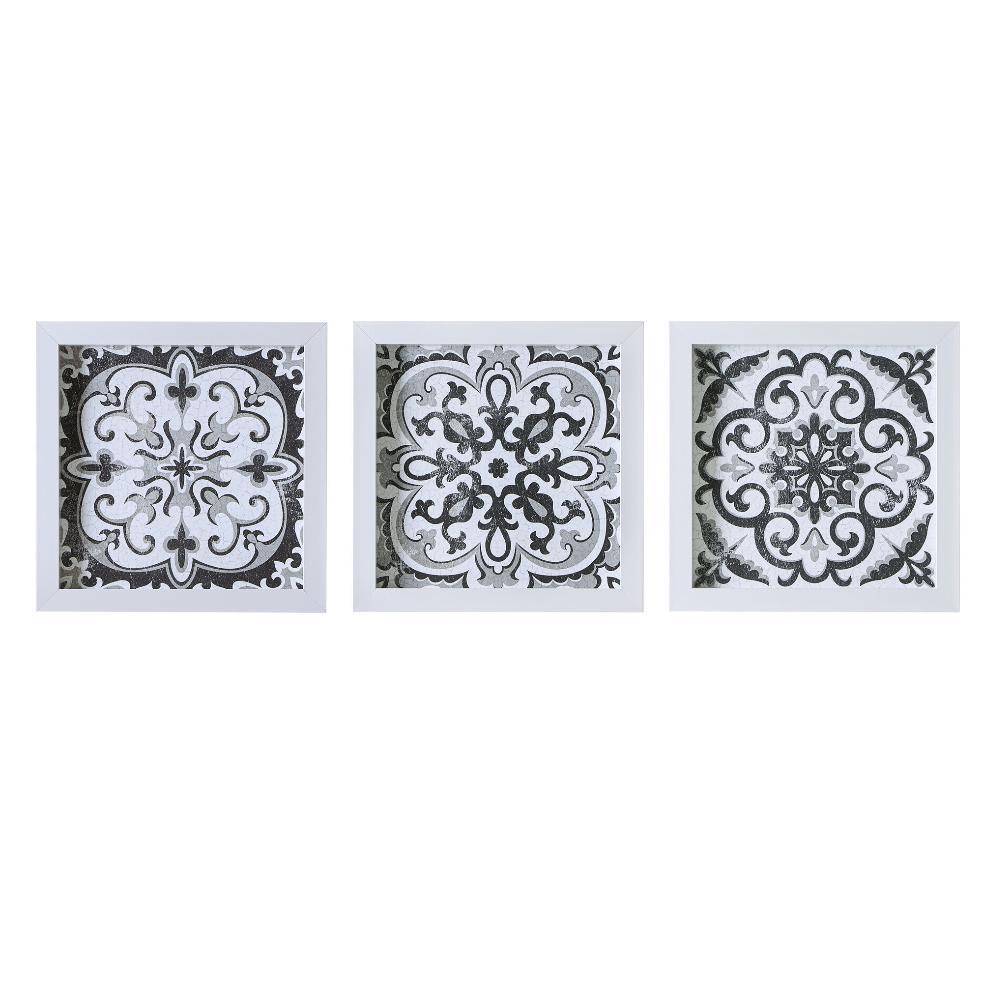 Madison Park Black And White Tiles 3 Piece Deco Box Wall Art Gel Coating Reviews Wayfair