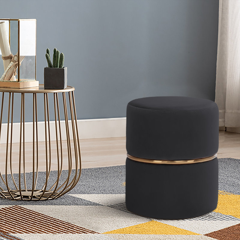 Celynn 14" Wide Velvet Round Standard Ottoman Fabric: Black Velvet