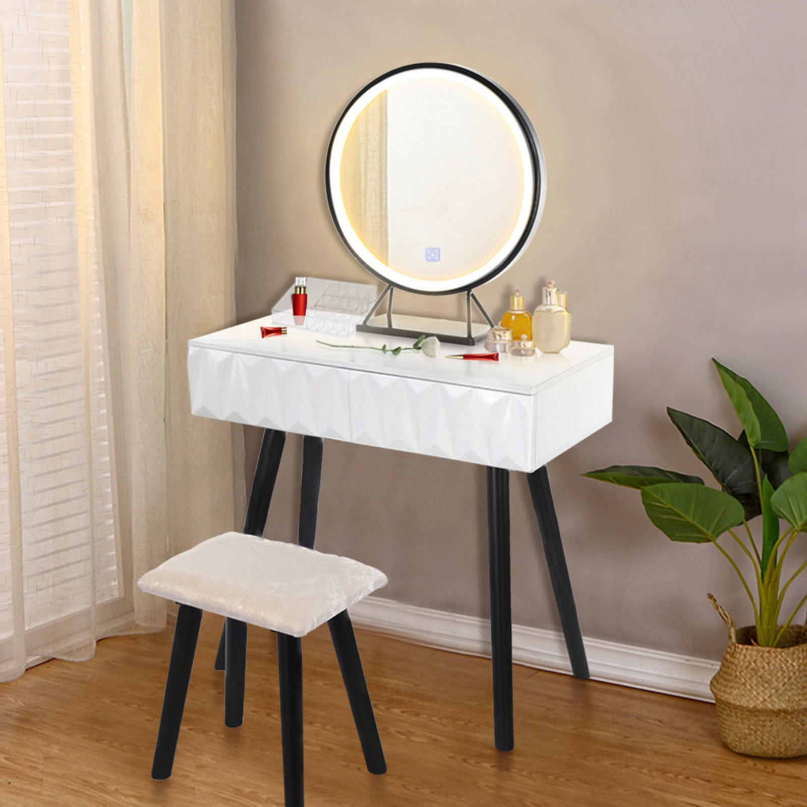 Corrigan Studio Led Mirror Makeup Vanity Dressing Table Set With Stool Dimmable Vanity Set Wayfair