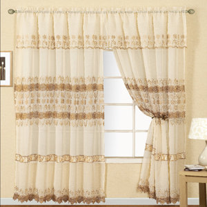 Joyce Macrame Striped Semi-Sheer Rod Pocket Single Curtain Panel