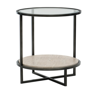 Harlow Glass Top Cross Legs End Table with Storage