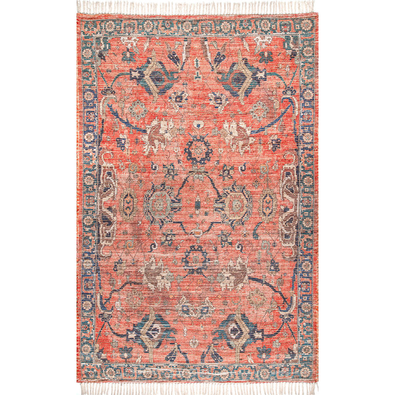 World Menagerie Abou Flatweave Coral Blue Area Rug Wayfair