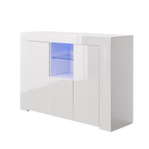 Artist Hand Sideboard Cabinet Cupboard Unit With Matt Body /& High Gloss Grey Door Glass Shelves Display Cabinet Unit For Living Room Dining Room Furniture W//Free LED Light
