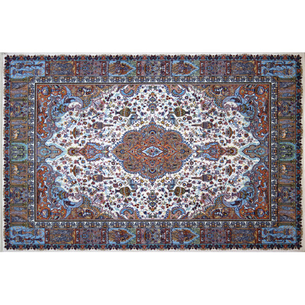 Astoria Grand Mondragon Hand Look Persian Wool Blue Brown Ivory Area Rug Wayfair