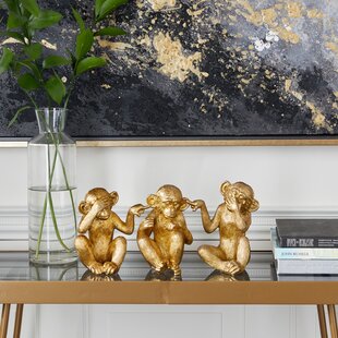 Brass Monkey Figurine Mini Animal Statue Ornament Home Office Desk Decor 