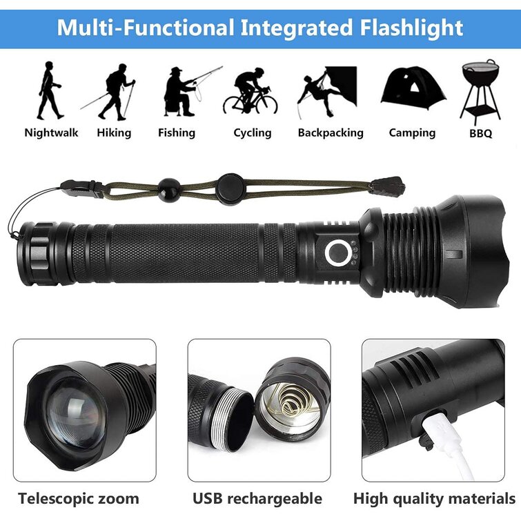 Telescopic High Lumen Zoomable Most Powerful XHP70 USB Rechargeable Flashlight