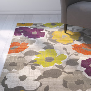 Nanette Grey / Yellow Floral and Plant Rug