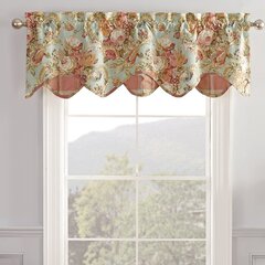 WAVERLY VALANCE YELLOW/PINK FLORAL&TAN SCROLL COORDINATING STRIPE UNDER LAYER 