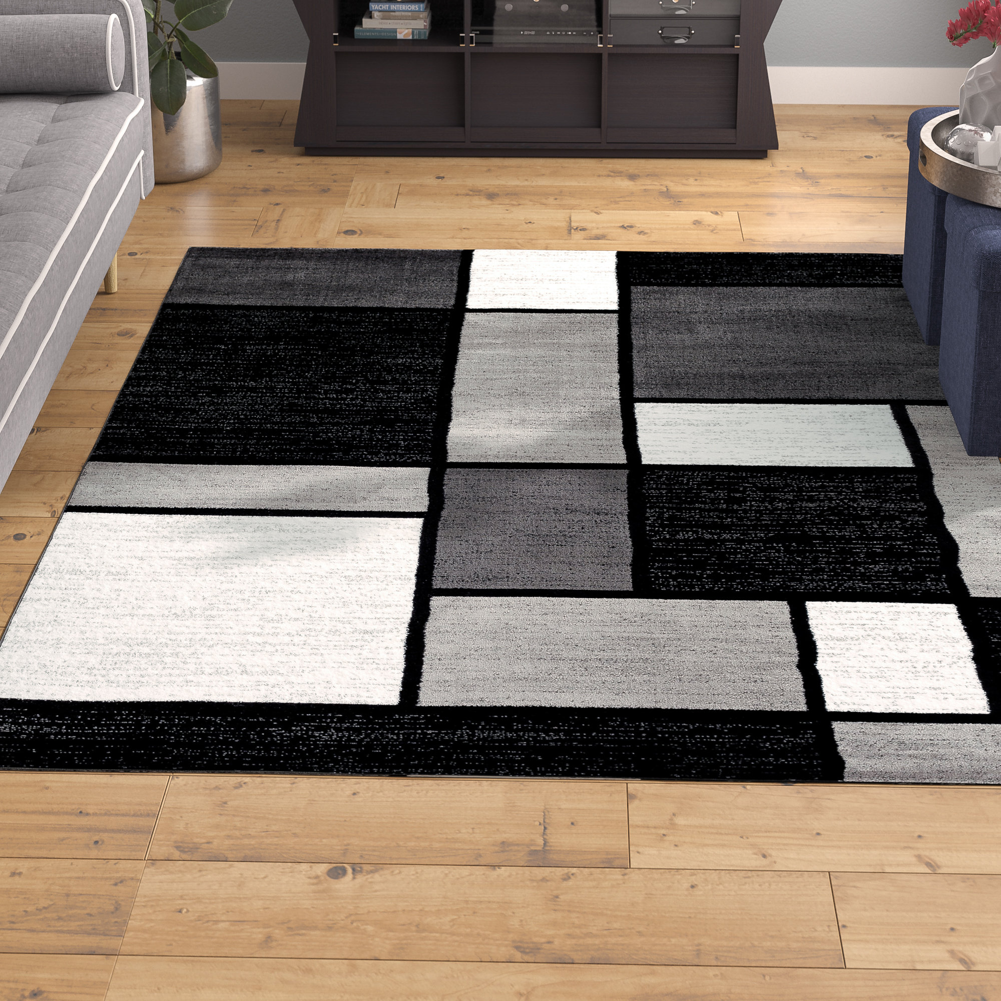 Lorenzo 1 Piece Machine Woven Gray Black White Indoor Area Rug Lorenzo 1 Piece Machine Woven Gray Black White Indoor Area Rug