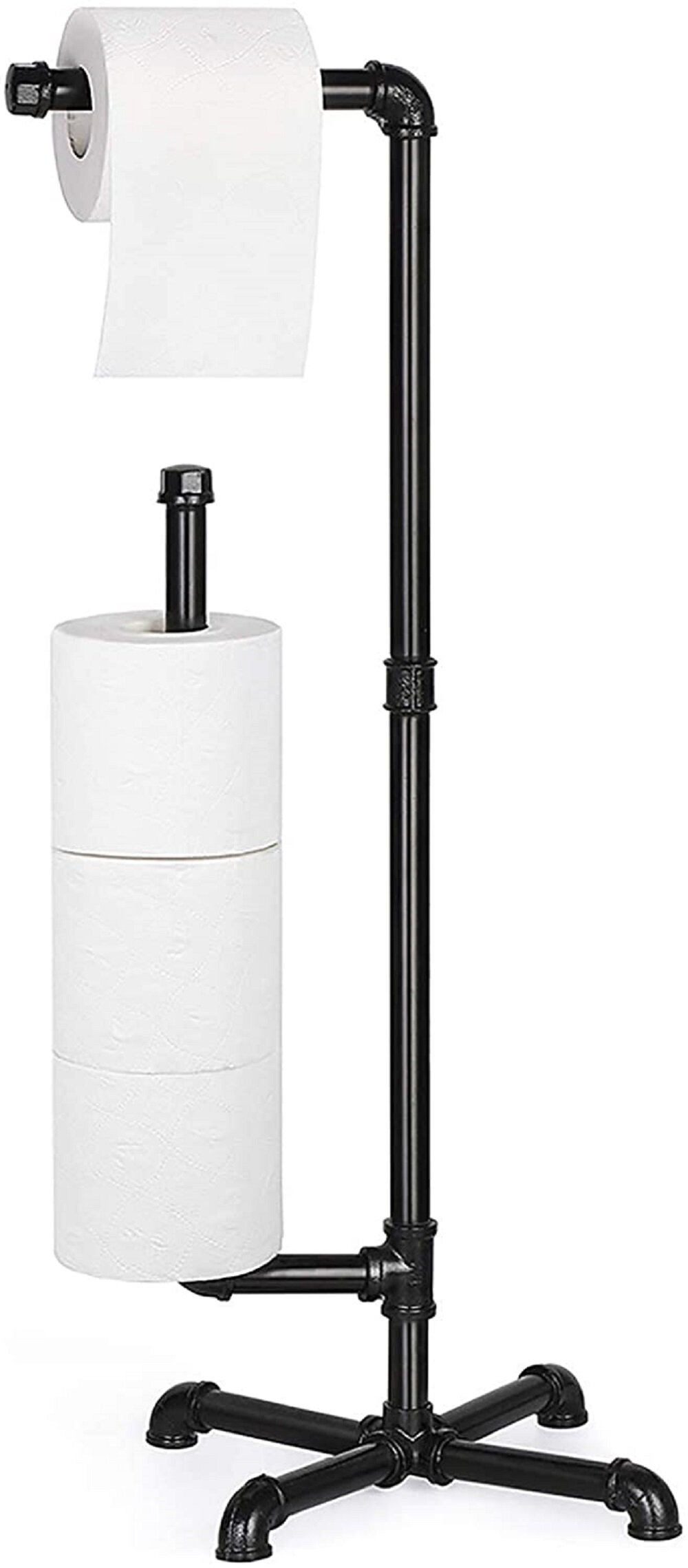 Industrial Cast Iron Pipe Hardware Toilet Paper Roll Holder Wooden Shelf for Bathroom Washroom 