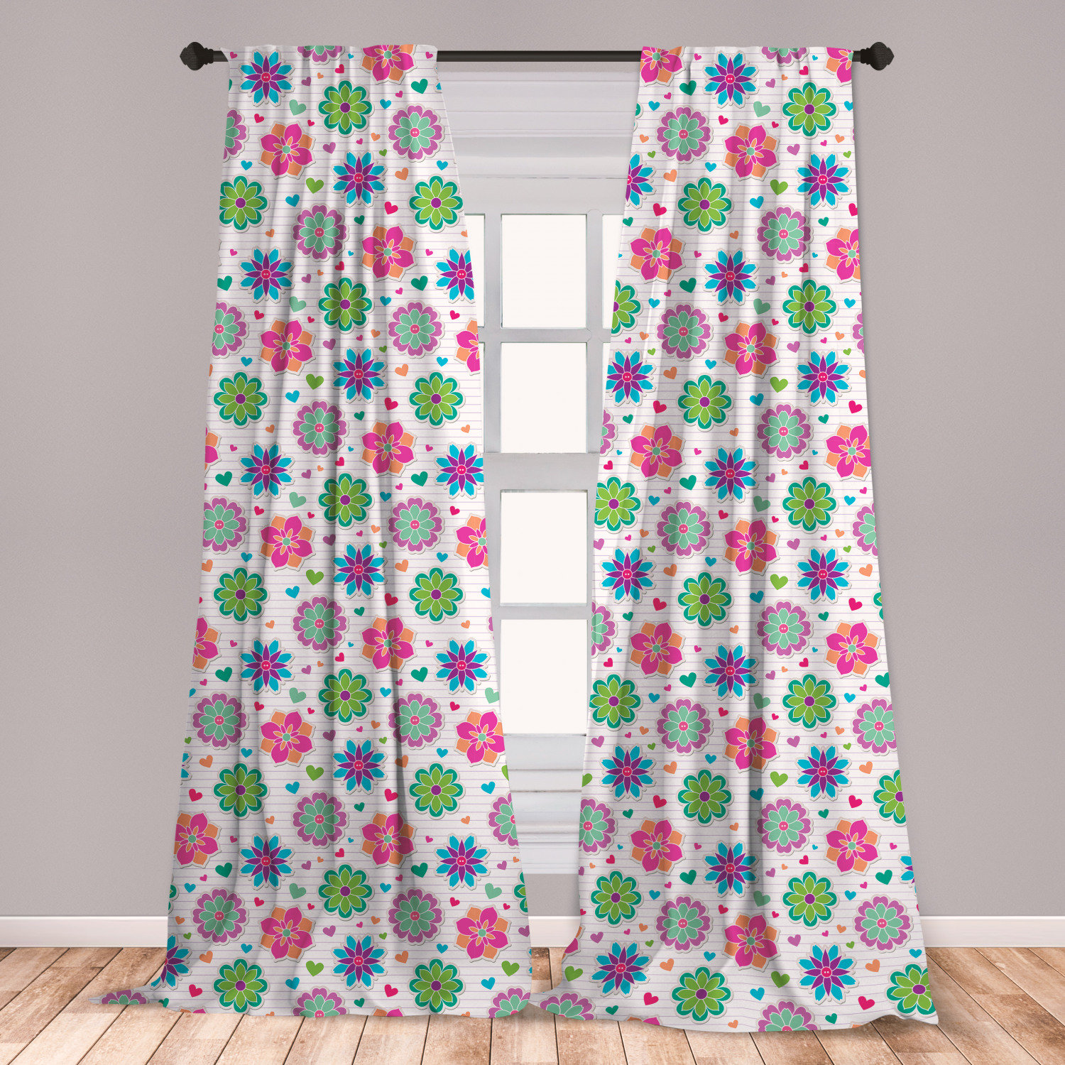 East Urban Home Ambesonne Retro Curtains Notebook Style Backdrop With Lively Colored Chamomile Flowers And Little Hearts Window Treatments 2 Panel Set For Living Room Bedroom Decor 56 X 84 Multicolor Wayfair