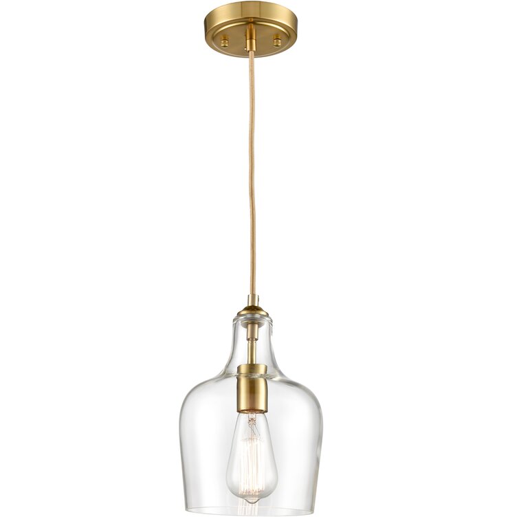 Longshore Tides Gold With Bell Shade Clear Glass Shade Adjustable ...