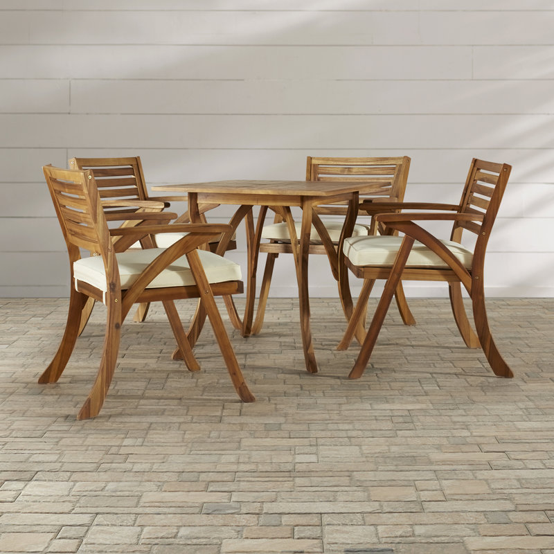 Mercury Row Ajax 5 Piece Teak Dining Set With Cushions Reviews Wayfair Ca